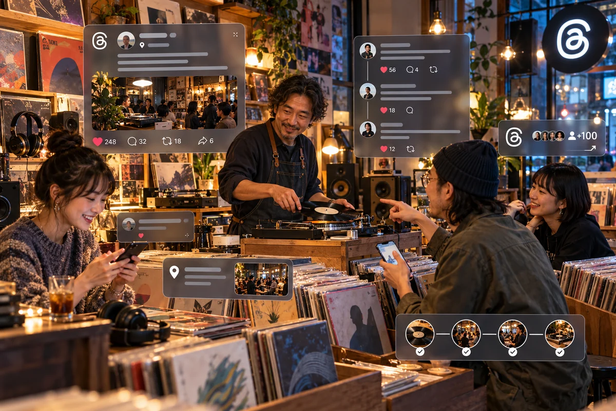 唱片店聆聽活動中的 Threads 對話